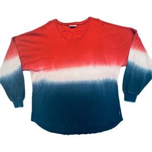 Alisal Ranch Long Sleeve V- Neck Long Sleeve Top Women Size L  Red White Blue